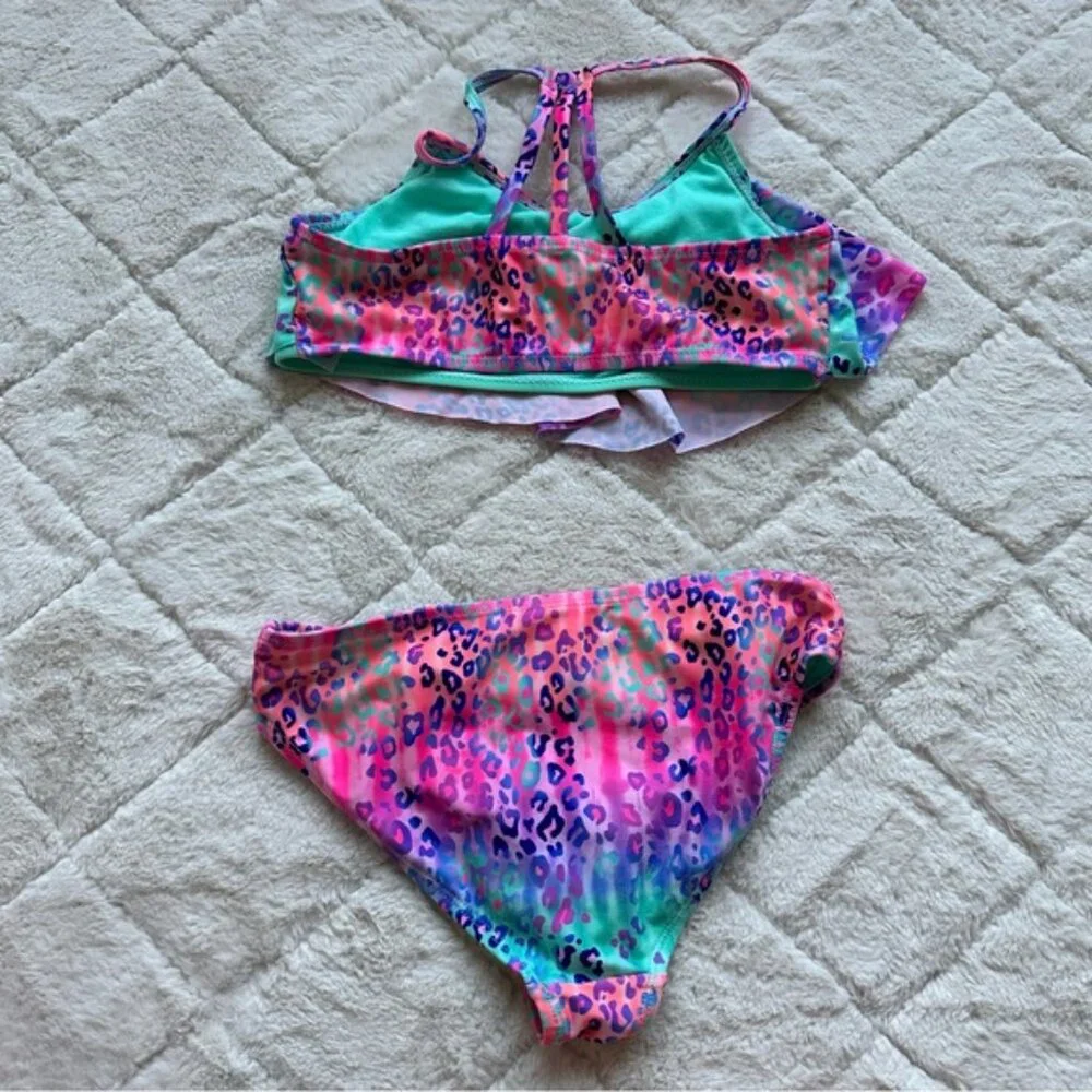 Wonder Nation | Pink and Blue Ombre Cheetah Print Flounce Bikini Set | Size 7/8